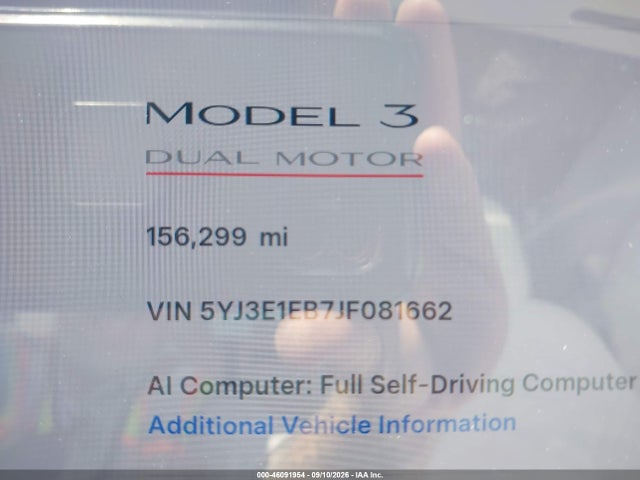 Aukcja sprzedaży 2018 Tesla Model 3 Long Range/performance, vin: 5YJ3E1EB7JF081662, numer aukcji: 46091954