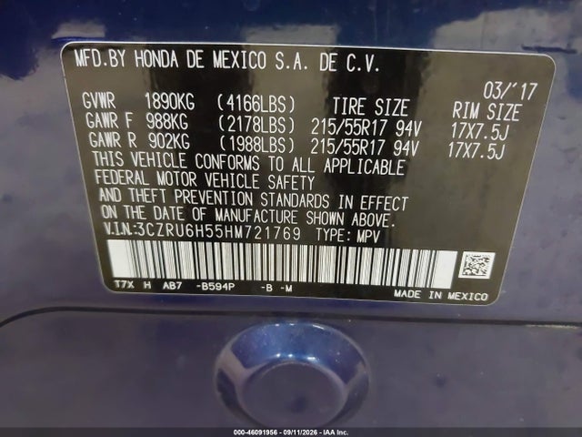 Aukcja sprzedaży 2017 Honda Hr-v Ex, vin: 3CZRU6H55HM721769, numer aukcji: 46091956