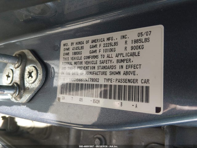 Продажа на аукционе авто 2007 Honda Accord 2.4 Ex, vin: 1HGCM56827A179062, номер лота: 46091957