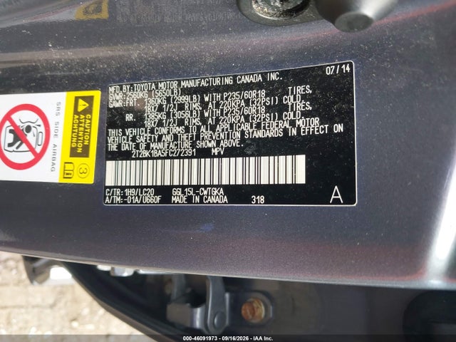 Aukcja sprzedaży 2015 Lexus Rx 350, vin: 2T2BK1BA5FC272391, numer aukcji: 46091973