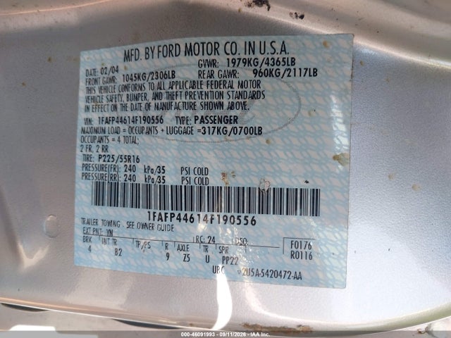 Продажа на аукционе авто 2004 Ford Mustang, vin: 1FAFP44614F190556, номер лота: 46091993