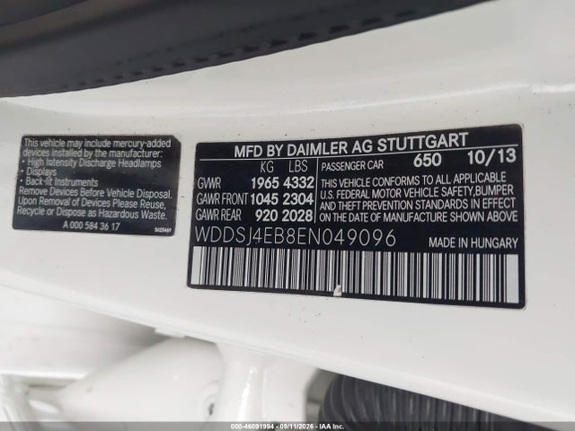 Продаж на аукціоні авто 2014 Mercedes-benz Cla 250, vin: WDDSJ4EB8EN049096, номер лоту: 46091994