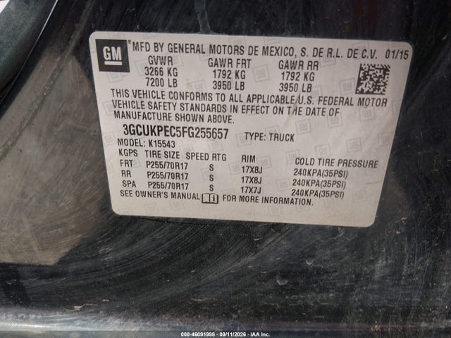 Chevrolet Silverado 1500 Wt 2015 3GCUKPEC5FG255657 Image 9