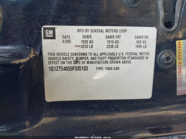 Продажа на аукционе авто 2005 Chevrolet Malibu Ls, vin: 1G1ZT54855F335103, номер лота: 46092014