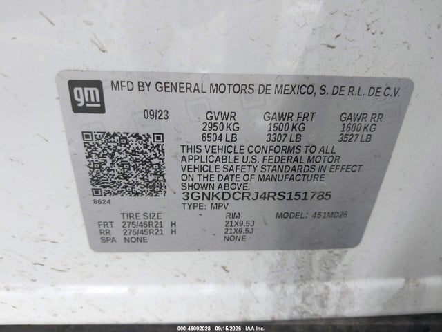 Продажа на аукционе авто 2024 Chevrolet Blazer Ev Eawd Rs, vin: 3GNKDCRJ4RS151785, номер лота: 46092028