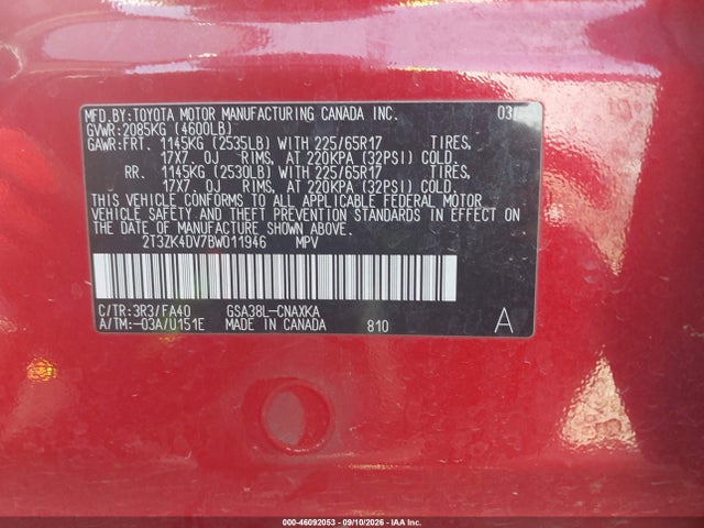 Auction sale of the 2011 Toyota Rav4 Base V6, vin: 2T3ZK4DV7BW011946, lot number: 46092053
