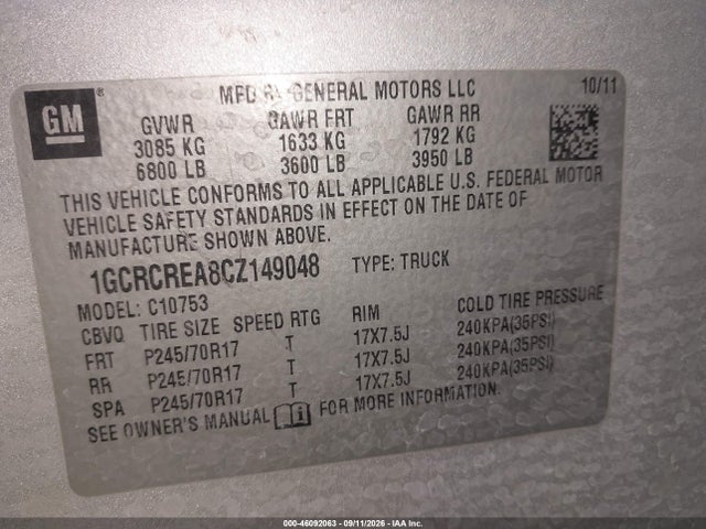 Aukcja sprzedaży 2012 Chevrolet Silverado 1500 Ls, vin: 1GCRCREA8CZ149048, numer aukcji: 46092063