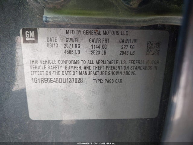 Продажа на аукционе авто 2013 Chevrolet Volt, vin: 1G1RE6E45DU137028, номер лота: 46092073
