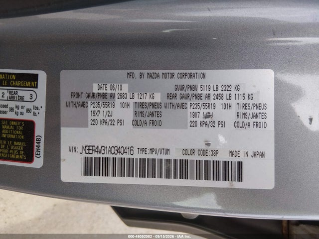 Aukcja sprzedaży 2010 Mazda Cx-7 S Grand Touring/s Touring, vin: JM3ER4W31A0340416, numer aukcji: 46092082