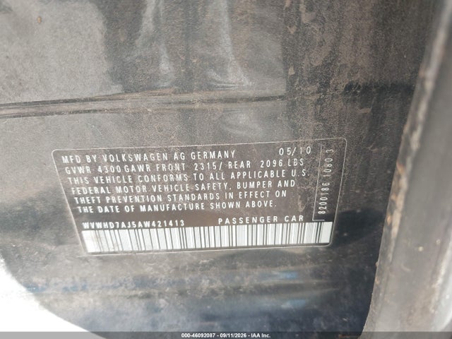 46092087 :رقم المزاد ، WVWHD7AJ5AW421413 vin ، 2010 Volkswagen Gti 4-door مزاد بيع
