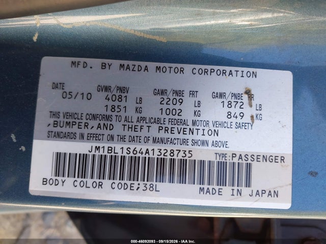 Aukcja sprzedaży 2010 Mazda Mazda3 S Sport, vin: JM1BL1S64A1328735, numer aukcji: 46092093