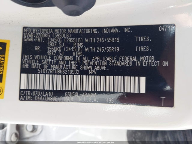 Toyota Highlander Limited 2017 5TDYZRFH8HS210932 Image 9