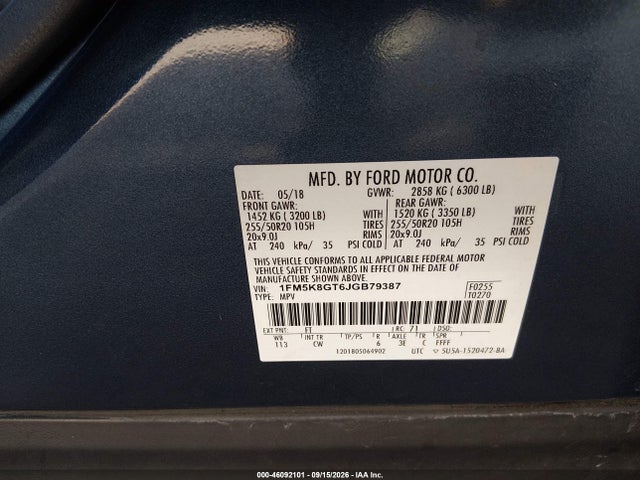 Продажа на аукционе авто 2018 Ford Explorer Sport, vin: 1FM5K8GT6JGB79387, номер лота: 46092101
