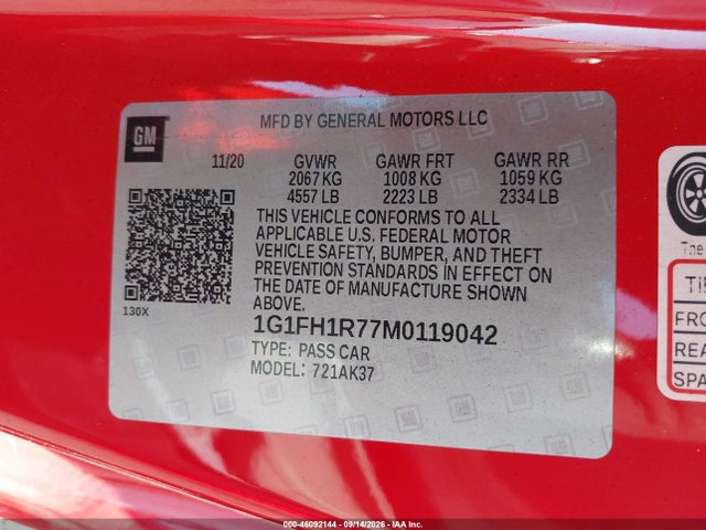 Aukcja sprzedaży 2021 Chevrolet Camaro Rwd  2ss, vin: 1G1FH1R77M0119042, numer aukcji: 46092144
