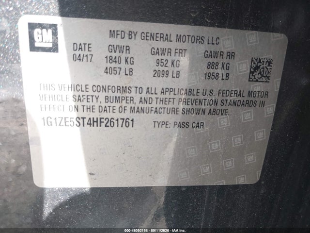 46092158 :رقم المزاد ، 1G1ZE5ST4HF261761 vin ، 2017 Chevrolet Malibu 1lt مزاد بيع