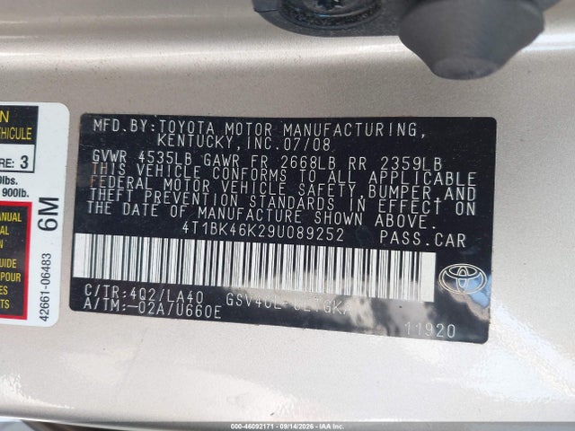 Продаж на аукціоні авто 2009 Toyota Camry Xle V6, vin: 4T1BK46K29U089252, номер лоту: 46092171