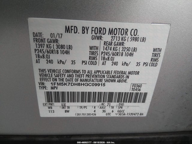 Ford EXPLORER XLT 2017 1FM5K7DH8HGC09915 Image 9