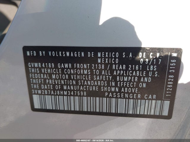 Продажа на аукционе авто 2017 Volkswagen Jetta 1.4t S, vin: 3VW2B7AJ8HM347598, номер лота: 46092197