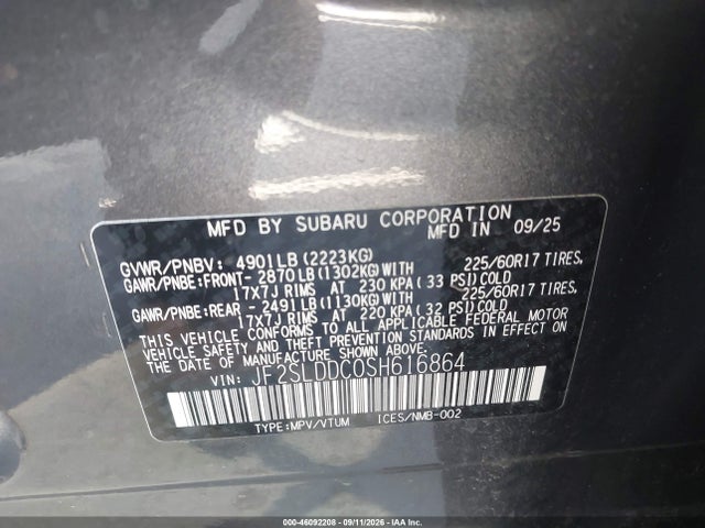Продажа на аукционе авто 2025 Subaru Forester Premium, vin: JF2SLDDC0SH616864, номер лота: 46092208