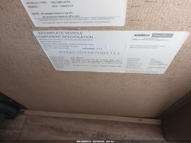 Freightliner Chassis Xc 2015 4UZACJDT6FCGN8711 Image 9