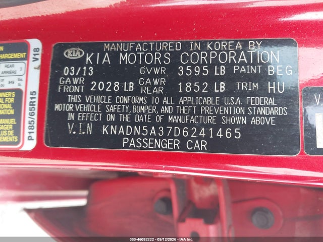 Продажа на аукционе авто 2013 Kia Rio Ex, vin: KNADN5A37D6241465, номер лота: 46092222