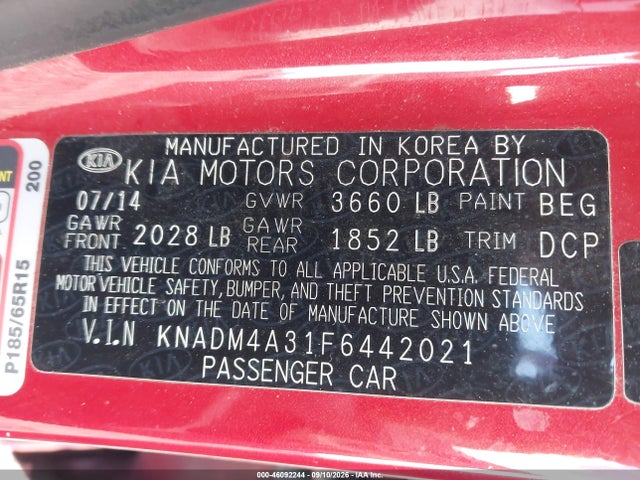 Продажа на аукционе авто 2015 Kia Rio Lx, vin: KNADM4A31F6442021, номер лота: 46092244