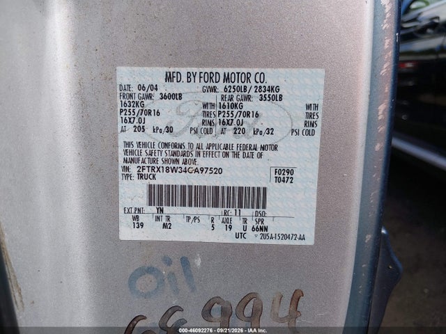 46092276 :رقم المزاد ، 2FTRX18W34CA97520 vin ، 2004 Ford F-150 Heritage Xl/xlt مزاد بيع