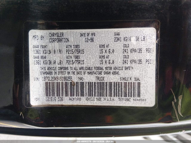 Aukcja sprzedaży 1997 Dodge Dakota Slt/sport, vin: 1B7GL23X9VS186255, numer aukcji: 46092279