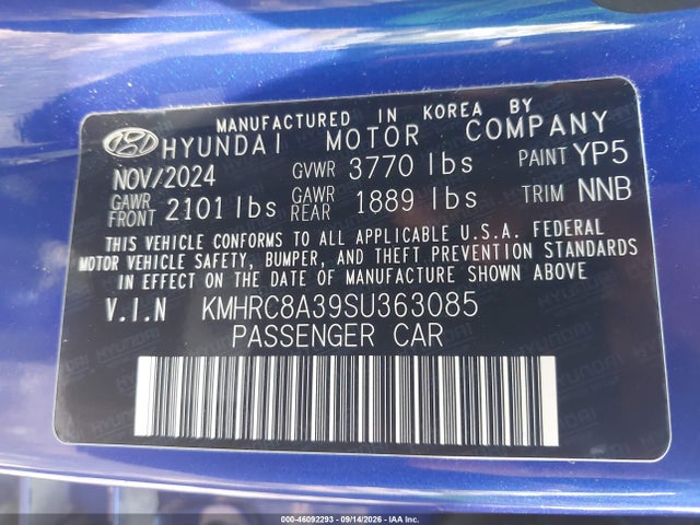 46092293 :رقم المزاد ، KMHRC8A39SU363085 vin ، 2025 Hyundai Venue Sel مزاد بيع
