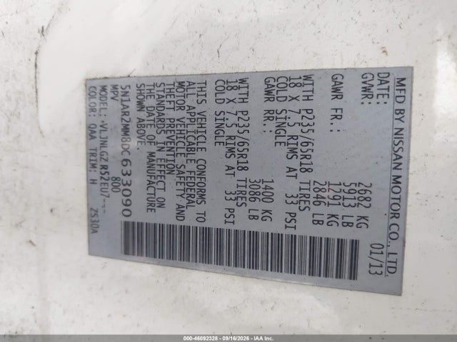 46092328 :رقم المزاد ، 5N1AR2MM8DC633090 vin ، 2013 Nissan Pathfinder Sl مزاد بيع