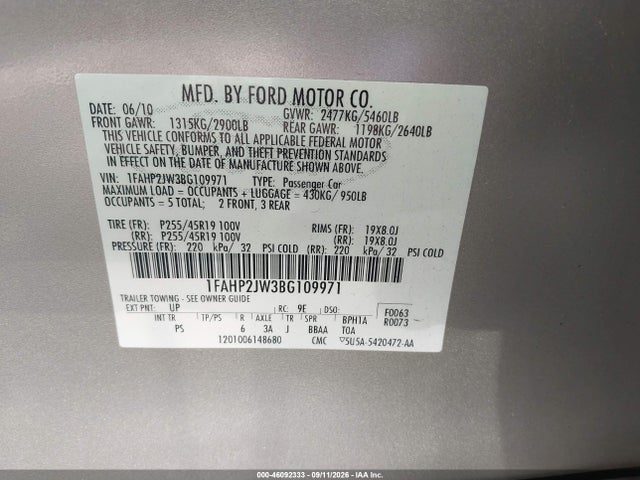 Продажа на аукционе авто 2011 Ford Taurus Limited, vin: 1FAHP2JW3BG109971, номер лота: 46092333