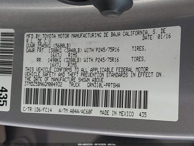 3TMDZ5BN6GM004932 Toyota Tacoma Sr5 V6