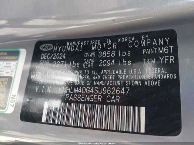 Продажа на аукционе авто 2025 Hyundai Elantra Sel Sport, vin: KMHLM4DG4SU962647, номер лота: 46092353