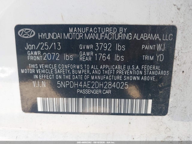 Продажа на аукционе авто 2013 Hyundai Elantra Gls, vin: 5NPDH4AE2DH284025, номер лота: 46092362