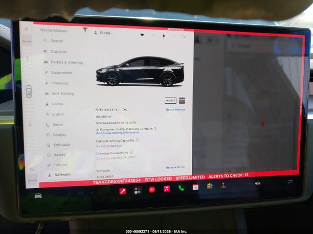 2022 Tesla Model X Dual Motor All-wheel Drive/plaid Tri Motor All-wheel Drive მანქანა იყიდება აუქციონზე, vin: 7SAXCDE5XNF343654, აუქციონის ნომერი: 46092371