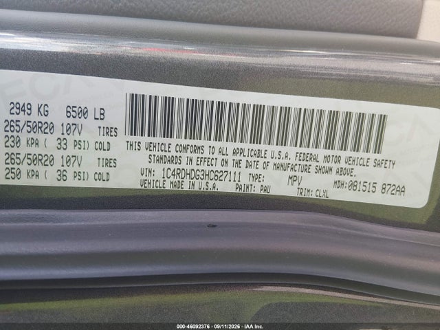 Продаж на аукціоні авто 2017 Dodge Durango Gt Rwd, vin: 1C4RDHDG3HC627111, номер лоту: 46092376