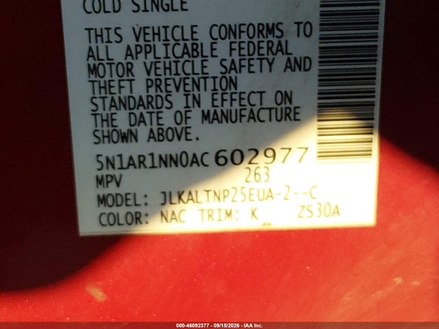 2010 Nissan Pathfinder Se მანქანა იყიდება აუქციონზე, vin: 5N1AR1NN0AC602977, აუქციონის ნომერი: 46092377