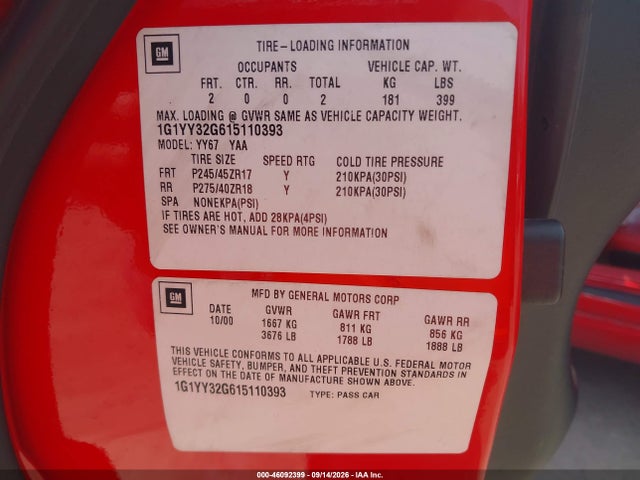 Продажа на аукционе авто 2001 Chevrolet Corvette, vin: 1G1YY32G615110393, номер лота: 46092399