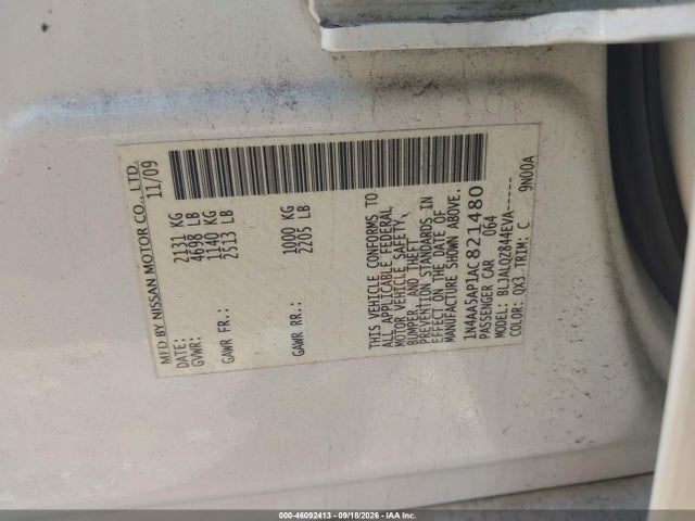Aukcja sprzedaży 2010 Nissan Maxima S/sv, vin: 1N4AA5AP1AC821480, numer aukcji: 46092413