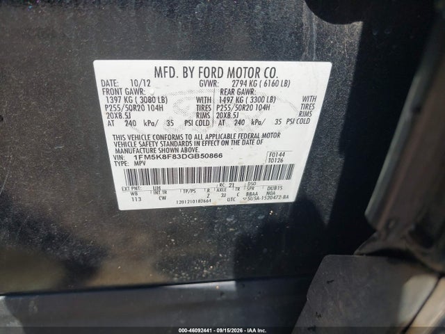 2013 Ford Explorer Limited მანქანა იყიდება აუქციონზე, vin: 1FM5K8F83DGB50866, აუქციონის ნომერი: 46092441