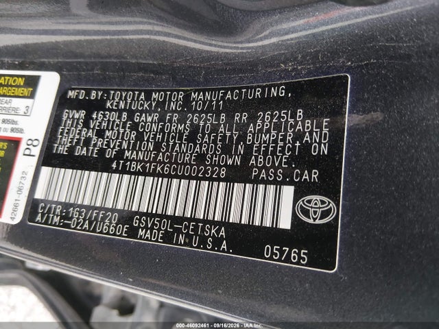 Продажа на аукционе авто 2012 Toyota Camry Se V6, vin: 4T1BK1FK6CU002328, номер лота: 46092461