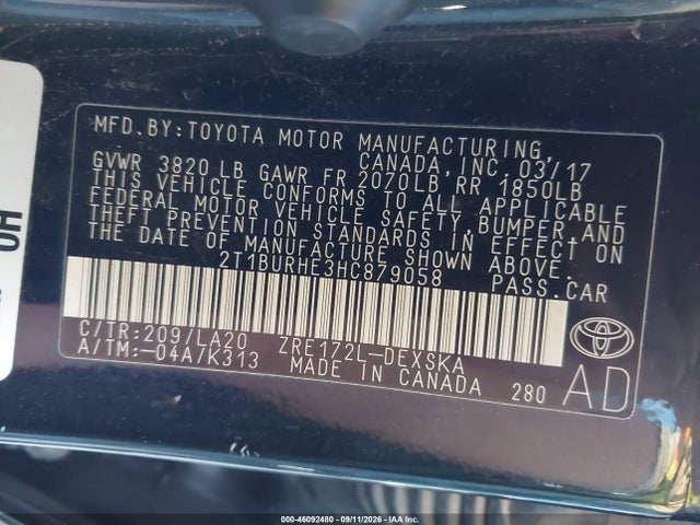 Toyota Corolla Xse 2017 2T1BURHE3HC879058 Image 9
