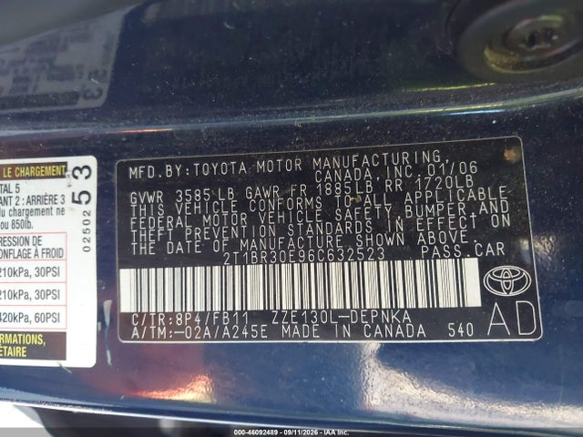 Aukcja sprzedaży 2006 Toyota Corolla Le, vin: 2T1BR30E96C632523, numer aukcji: 46092489