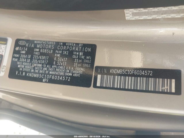 Aukcja sprzedaży 2015 Kia Sedona Lx, vin: KNDMB5C10F6034572, numer aukcji: 46092505