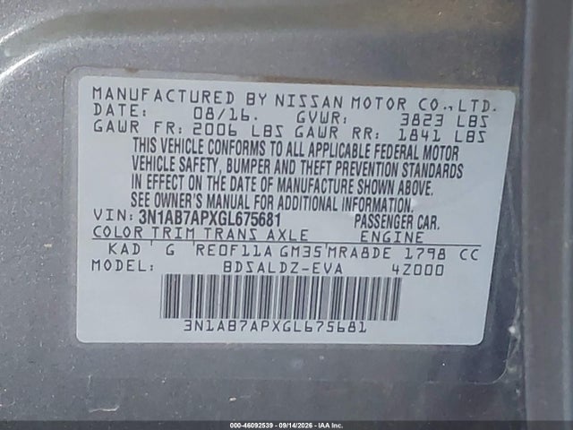 3N1AB7APXGL675681 Nissan SENTRA SV