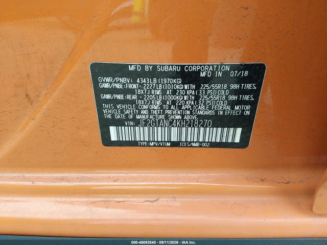 Aukcja sprzedaży 2019 Subaru Crosstrek 2.0i Limited, vin: JF2GTANC4KH218270, numer aukcji: 46092540