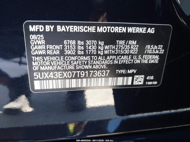 Продаж на аукціоні авто 2026 Bmw X6 M60i, vin: 5UX43EX07T9173637, номер лоту: 46092548
