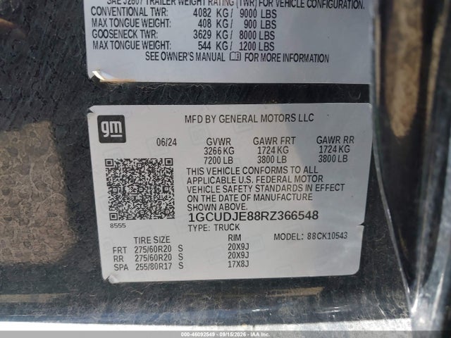 2024 Chevrolet Silverado 1500 მანქანა იყიდება აუქციონზე, vin: 1GCUDJE88RZ366548, აუქციონის ნომერი: 46092549