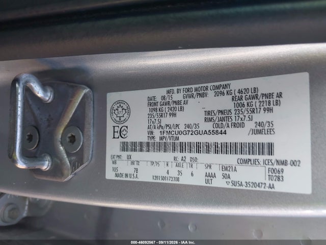 Aukcja sprzedaży 2016 Ford Escape Se, vin: 1FMCU0G72GUA55844, numer aukcji: 46092567
