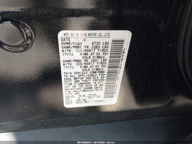 46092613 :رقم المزاد ، JN8AT2MV5LW119276 vin ، 2020 Nissan Rogue Sv Intelligent Awd مزاد بيع